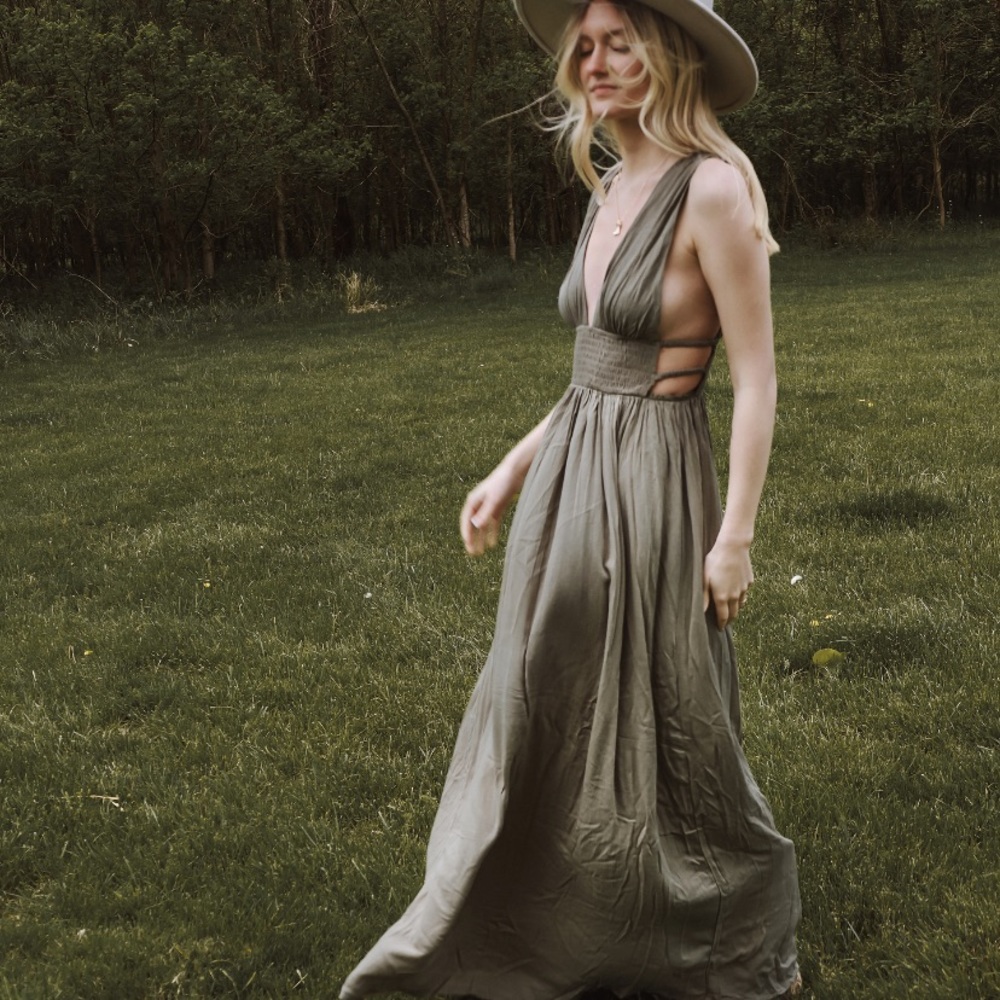 New Gauzy Cutaway Goddess Maxi Dress